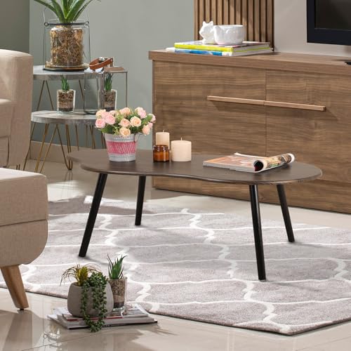 Modern Coffee Tables for Living Room Cloud Shape Center Table Industrial Irregular Wood Grain Table Top Coffee Table, Rustic Brown Unique Furniture for Living Room Home - color: Rustic Brown-1