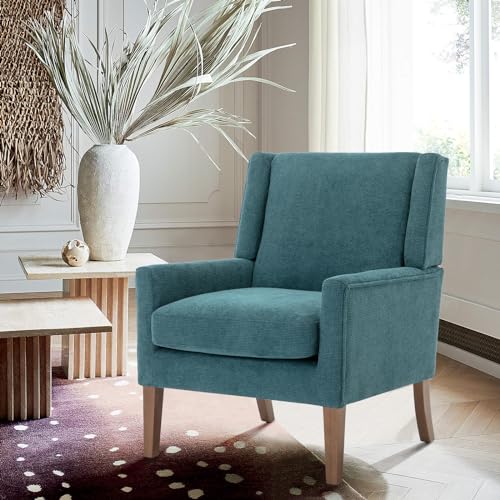 COLAMY Modern Wingback Living Room Chair, Upholstered Fabric Accent Armchair, Single Sofa Chair with Lounge Seat and Wood Legs for Bedroom/Office/Reading Spaces, Teal - color: Teal, size: Set of 1