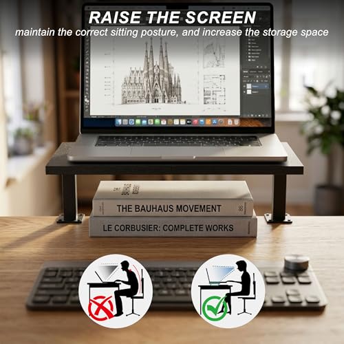 15-Inch Desktop Clamp-on Shelf & Monitor Riser, 2-in-1 Reversible Design – Fits Either Side of Desk, C-Clamp for Stability, Holds 44 lbs, for Gaming PC, Console & Office Setup - size: 15-INCH