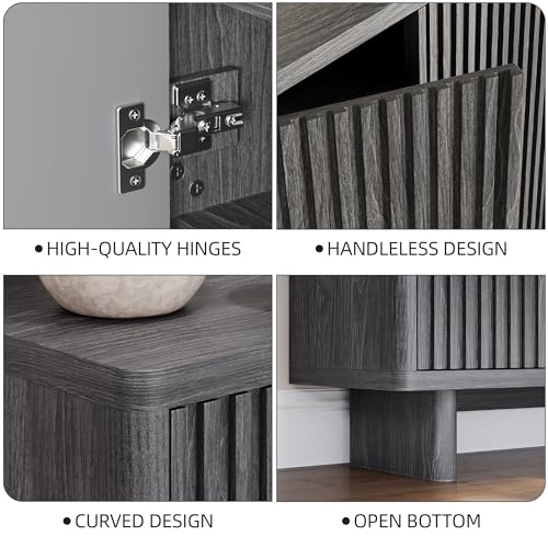 GarveeHome 46 Inch Shoe Cabinet with 4 Adjustable Shelves, 5-Tier Fluted Door Storage, Pop-Up One-Touch Opening, Anti-Tip Hardware, Freestanding Rustic Shoe Bench for Entryway & Hallway