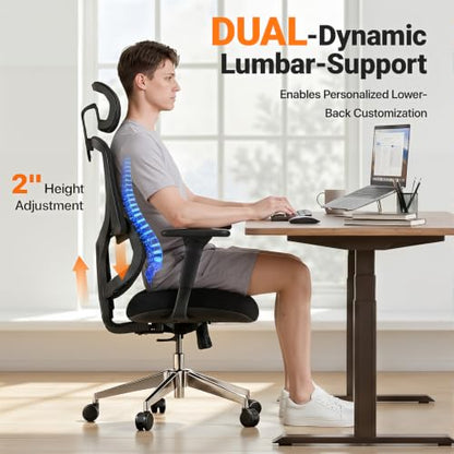 Black Ergonomic Mesh Home Office Chair, Big & Tall Gaming Chair - High-Adjustable Lumbar Support, 4D Armrests, 2D Headrest, 90°~135° Tilting with Lock, Swivel Desk Chairs 600lb Capacity