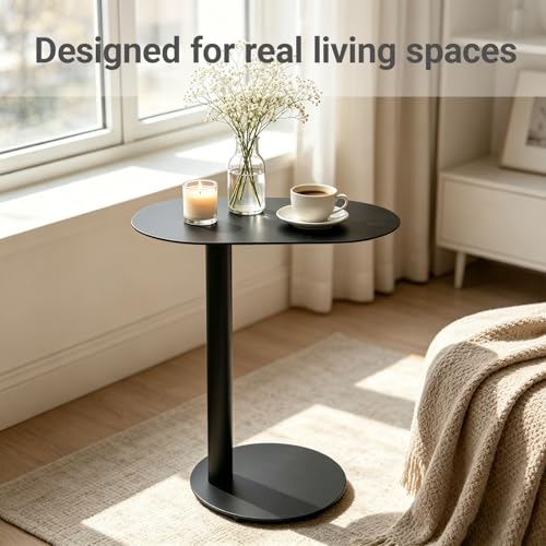 Modern C-Shaped End Table, Small Sofa Side Table Metal Side Table for Couch and Bed Snack Table Tray Table for Living Room Bedroom - color: Black