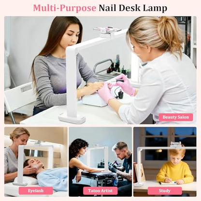iVict Nail Desk Lamp, 34" Nails Tech Light with Phone Stand, 0-100% Adjustable Brightness, 3000K-6000K Color Temperature Led Desk lamp for Nail, Tattoos, Eyebrows, Beauty - color: White