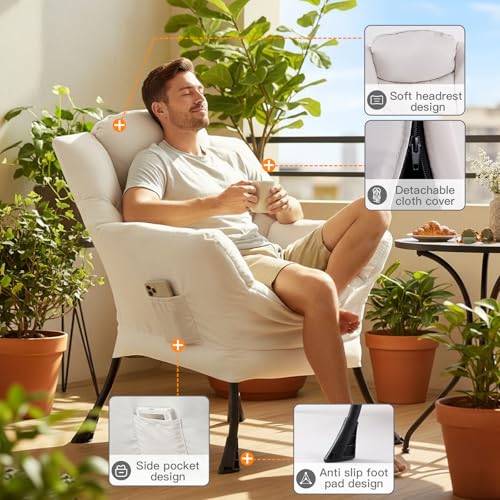 Lazy Chair, Comfy Reading Chair for Bedroom，Beige | Comfy Bedroom Accent Chair with Washable Removable Cover and extra throw pillow for Living Room Dorm - color: Peach Beige-single