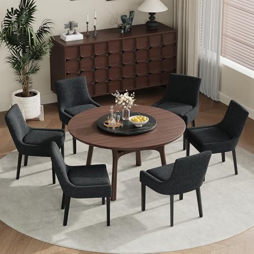 COLAMY Modern Dining Room Chairs Set of 4 with Mid Back and Wood Legs, Upholstered Kitchen Chairs for Dining Room/Living Room, Black - color: Black, size: Set of 4