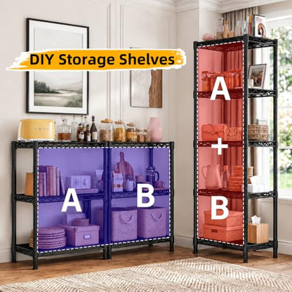 Lab Cosi 5 Tier Narrow Shelf 15.85" W Black Wire Rack, Adjustable Metal Storage Organizer for Pantry Kitchen Closet, Freestanding Shelf Unit - size: 15.92"W x 53"H x 11.8"D