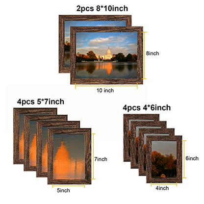 xnlkros Picture Frame Set 10 pack, Farmhouse Photo Frames, Gallery Wall Frame Collage, 8x10 5x7 4x6 Frames in 3 Different Finishes Picture Frames For Wall or Desk,Dark Brown - color: Dark Brown