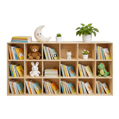 18 Cube Storage Organizer, Solid Wood Bookshelf with Back Panel, Floor Standing Open Bookcase, Vertical or Horizontal Shelf Unit for Living Room Office (18-Cube) - size: 18-Cube
