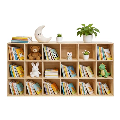 18 Cube Storage Organizer, Solid Wood Bookshelf with Back Panel, Floor Standing Open Bookcase, Vertical or Horizontal Shelf Unit for Living Room Office (18-Cube) - size: 18-Cube