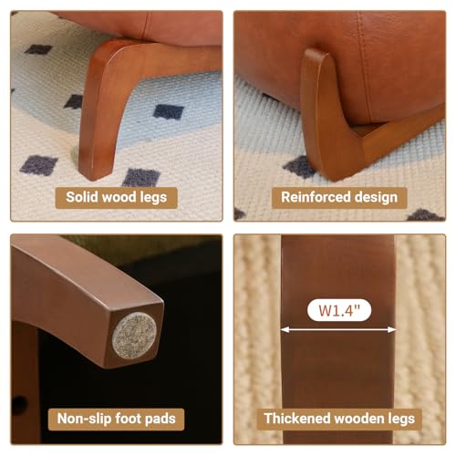 Brown Faux Leather Slippers Chair with Solid Wooden Legs | Low Armless Accent Chair with Soft Cushion, Comfy Upholstered Side Chairs for Living Room, Bedroom, Balcony or Reading Room - color: Brown