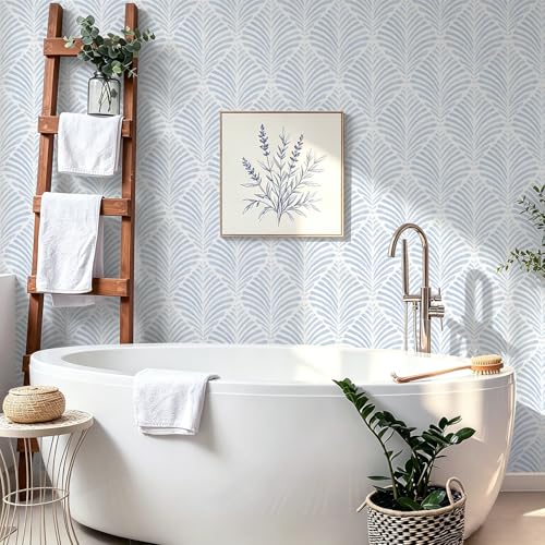 Safiyya Peel and Stick Wallpaper Boho Contact Paper Blue Geometric Modern Wall Paper Textured Self Adhesive Removable Wallpaper for Bedroom Bathroom Apartment Living Room Vinyl Rolls 17.3"x78.7" - color: Blue and White, size: 17.3" x 78.7"
