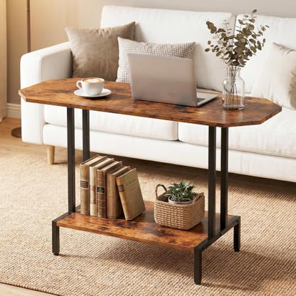 Small Coffee Tables for Living Room Wood Tea Table | 2-Tier Center Table, Industrial Rectangle Coffee Table, for Large or Small Spaces, with Storage Shelf, Wood Tabletop