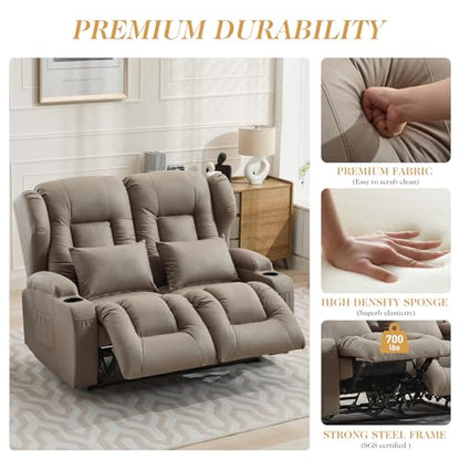 Loveseat Recliner Sofa,RV Wall Hugger Recliners for Small Spaces,Reclining Loveseat Sofa Recliner with Cup Holders/Lumbar Pillows,RV Furniture (Khaki, 56" 2-Seater) - color: Khaki, size: 56" 2-Seater