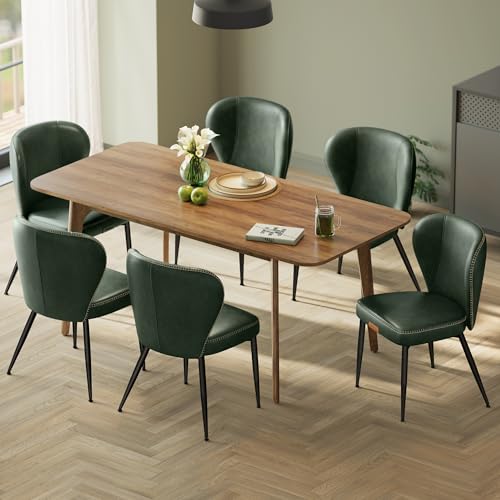 VASAGLE EKHO Collection - Dining Chairs Set of 6, Upholstered Kitchen Chairs, Comfortable Seat, Synthetic Leather with Stitching, Mid-Century Modern, Easy Assembly, Living Room Lounge, Forest Green - color: Forest Green, size: Set of 6, style: Without Sto