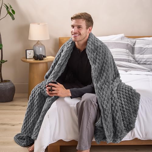 Bare Home Fleece Blanket Luxury Microplush (Full/Queen, Waffle Grey) | Ultra-Soft Lightweight Blanket for Bed, Sofa, and Couch, Cozy & Warm Blanket - color: 32 - Waffle Grey, size: Full/Queen
