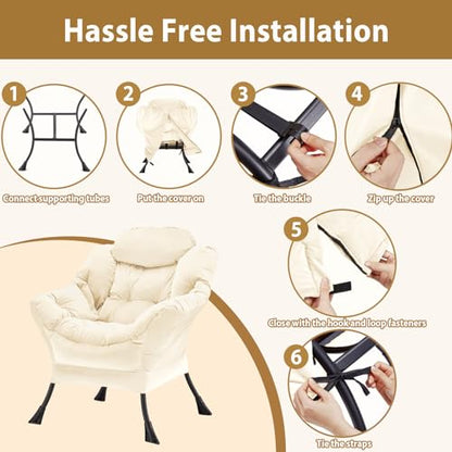 Youtanic Lazy Chair Thick Padded, Comfy Velvet Accent Lounge Chair with Stable Frame, Leisure Sofa Armchair with Armrests and Side Pocket, Reading Chair for Bedroom, Living Room, Office, Beige - color: Beige Without Stool