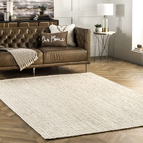 nuLOOM 5x8 Rigo Jute Hand Woven Area Rug, Off White, Solid Farmhouse Design, Natural Fiber, For Bedroom, Living Room, Dining Room, Hallway, Office, Kitchen, Entryway - color: Off White, size: 5' x 8' (Rectangular)