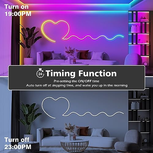 AILBTON 20Ft LED neon Lights with Remote APP Control IP65 Waterproof Flexible Neon Strip Lights 24V RGB Rope Lights for Bedroom Room Outdoors Décor - size: 20FT