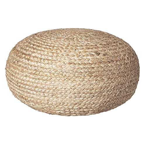 Decor Therapy Round Pouf Ottoman Footrest, Natural Jute Woven, Boho Pouf, Bohemian Style Casual Seating for Living Room, Bedroom, Patio Decor 19"x 19"x 10.5"