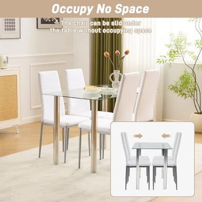 Karl home White Dining Chairs Set of 4, PU Leather & High Back | Kitchen chairs with padded seats & foot cap protection for dining kitchen living room,300lbs capacity,space-saving - color: White, size: Set of 4