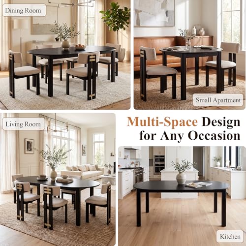 HNY Extendable Dining Table Round to Oval for 4-8, 42"-77" Oak Veneer Kitchen Table with Sturdy Legs, Modern Farmhouse Expandable Dining Room Table for Family Gatherings & Small Apartments, Black - color: Black