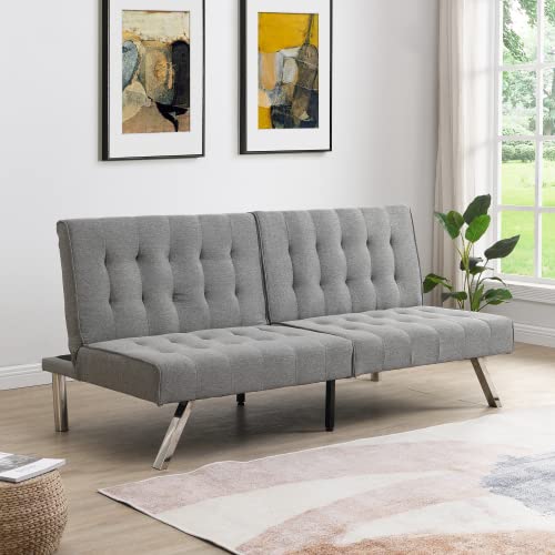 Convertible Futon Sofa Bed, Modern 68'' Fabric Sleeper Couch for Living Room,Guest Bed, Adjustable Backrest, Upholstered Recliner Chair, Loveseat for Compact Small Space Living Room (Gray New) - color: Gray New