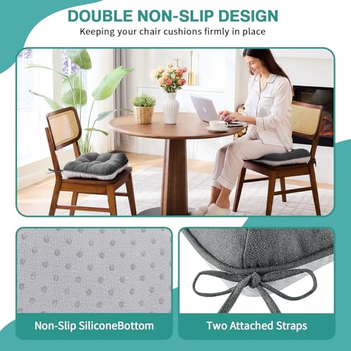 BETU Chair Cushions for Dining Chairs Set of 2,3.5" Thick Kitchen Table Chair Pads with Ties,Non Slip Backing and Covers, Seat Cushion for Dining Room,Bar,Patio Chairs,15.5"X15.5"X3.5",Dark Grey - color: Basalt Grey, size: 15.5"x15.5"x3.5" (2 Pack)