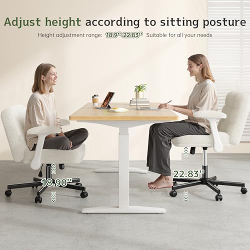 DurayLoly Criss Cross Office Chair with Flip-up Arm & Wheels | 360° Swivel,Plush Teddy Fabric Cross Legged Chair ,Adjustable Height for Home Office,Study, Gaming, Vanity,White - color: Beige