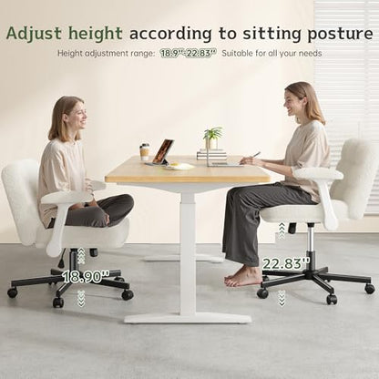 DurayLoly Criss Cross Office Chair with Flip-up Arm & Wheels | 360° Swivel,Plush Teddy Fabric Cross Legged Chair ,Adjustable Height for Home Office,Study, Gaming, Vanity,White - color: Beige