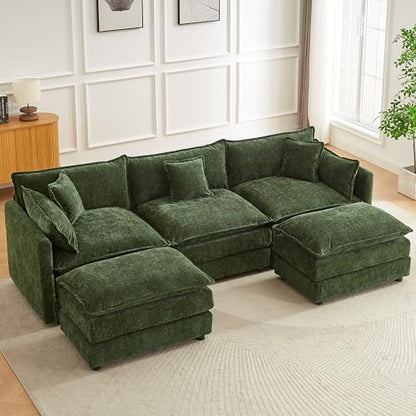 Modular Sectional Sofa, 112.2 Inch U Shaped Couch Set with Armrests, 3-Seater Comfy Cloud Couches for Living Room Apartment, Green - color: Green, size: 112'' - U Shape