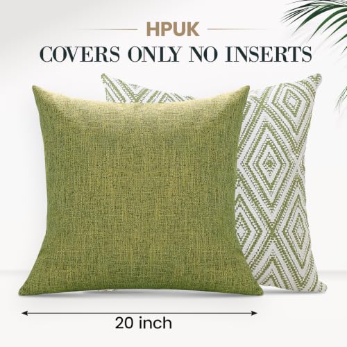 HPUK Throw Pillow Covers 20x20, 4 Pack, Green Textured Couch Pillow Covers | Polyester fabric, patterned and solid designs, hidden zippers, machine washable, for sofas and beds, inserts not included - color: Green, size: 20" x 20" (Pack of 4)