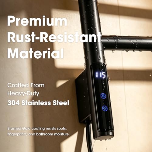 TRUSTMI 4-Swing Electric Towel Warmer with Timer, Matte Black | Rust-proof 304 SS warmer with carbon fiber heat, LED touch 24H timer, and 4 swing arms. Keeps bathroom towels dry - color: Matte Black