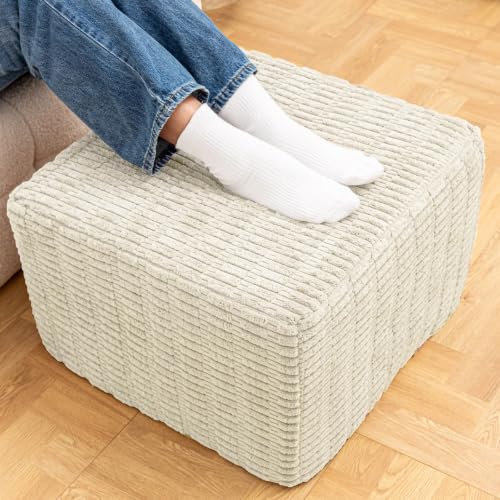 Asuprui Square Pouf Ottoman Footrest for Couch Sofa Cream Footstool 20x14In | Footstool Ottoman,Stuffed Pouf Ottoman,All-One Foam Filler, Foot Rest,Beanbag Chair,Floor Pouf Storage Solution,Wedding Party - color: Cream
