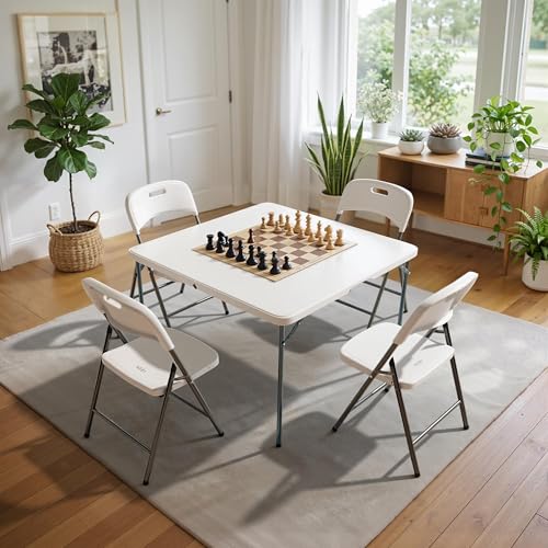 3 ft Square Folding Card Table, Portable Folding Table with Carrying Handle, Heavy Duty 400 lbs Capacity, Ideal for Dining, Camping, Picnic, Party