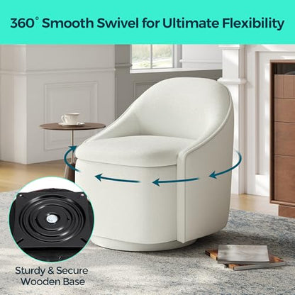 LINSY Swivel Accent Chair with Storage Comfy Chenille Barrel Chairs, Small 360 Swivel Modern Armchair for Living Room Bedroom, Boucle Reading Chair for Study Room (Beige) - color: Beige