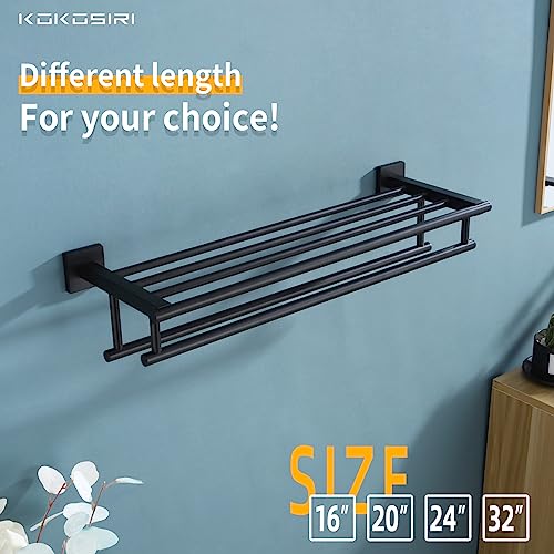 KOKOSIRI Bath Towel Rack with Double Towel Bars Bathroom Towel Shelf 24 Inch Towel Holder Wall Mounted Stainless Steel, Matte Black, B6005BK-L24 - color: Matte Black, size: 24 Inch