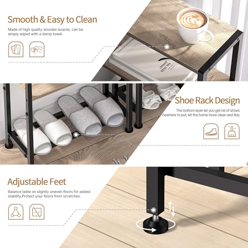 Narrow Side Table for Small Space, 2-Tier Small End Table with Shelf Holder, Slim Nightstand, Skinny Snack Couch Table in Living Room, Bedroom, Study, Kitchen and Balcony (Camel Brown) - color: Camel Brown