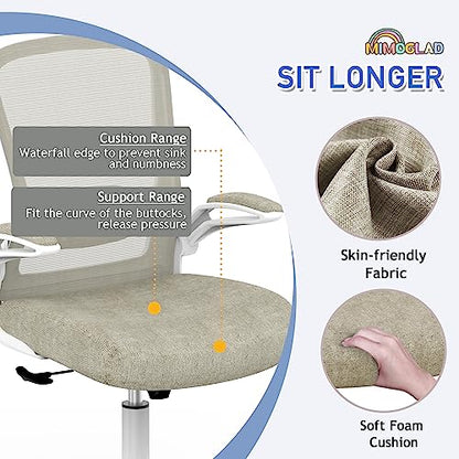 Mimoglad Home Office Chair - Ergonomic High Back Desk Chair with Adjustable Lumbar Support and Thickened Seat Cushion - Breathable Mesh Computer Chair - color: Light Ivory