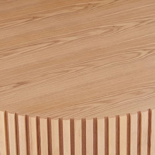 31.49''Round Coffee Table for Living Room, Modern Wood Nesting Coffee Table Handcraft Circle Fluted Drum Coffee Table, Easy Assembly,Oak - color: Oak, size: 31.49"x17.91"x13.77"