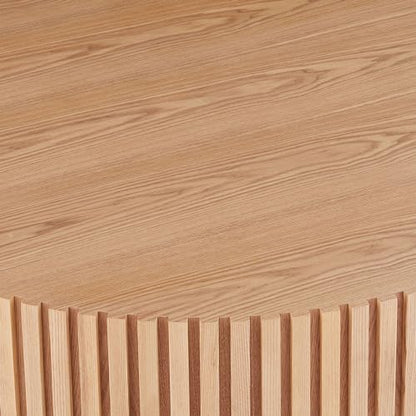 31.49''Round Coffee Table for Living Room, Modern Wood Nesting Coffee Table Handcraft Circle Fluted Drum Coffee Table, Easy Assembly,Oak - color: Oak, size: 31.49"x17.91"x13.77"