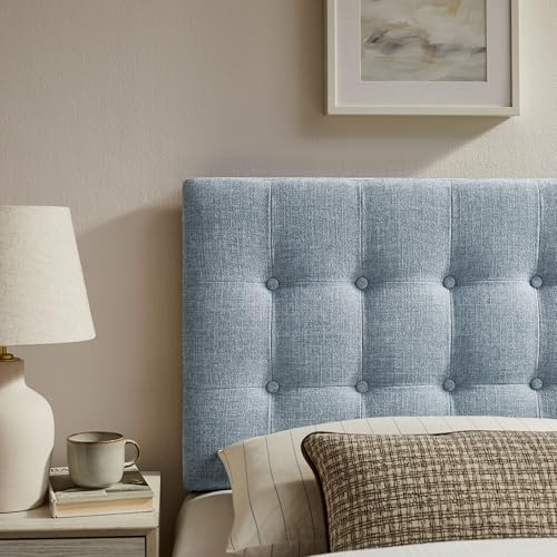 Modway Emily Twin Size Fabric Headboard in Sky Blue - Linen-Like Upholstery with Button Tufting and 7 Adjustable Height Positions - color: Sky Blue, size: Twin