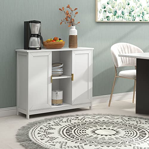 TaoHFE White Buffet Cabinet with Storage,Wooden Narrow Entryway Cabinets | Modern White Cabinet With Doors Credenza,Narrow Sideboard Entryway Cabinets for Living room - color: White