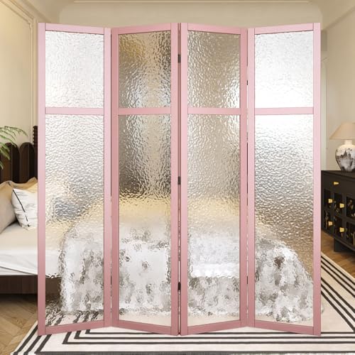 4 Panel Acrylic Room Divider Privacy Screen - Freestanding Frosted Translucent Partition, Lightweight Modern for Home Office Studio (Pink, 4 Panels) - color: Pink