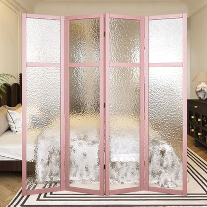 4 Panel Acrylic Room Divider Privacy Screen - Freestanding Frosted Translucent Partition, Lightweight Modern for Home Office Studio (Pink, 4 Panels) - color: Pink
