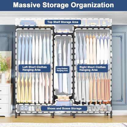 E12C Heavy Duty Closet Organizer System，Freestanding Clothing Rack, Adjustable Garment Rack 57.1" W x 16" D x 76.5" H Holds 860 lbs, Black Clothing Rack with Black Dustproof Cover - color: Black Rack With Black Cover, size: E12C