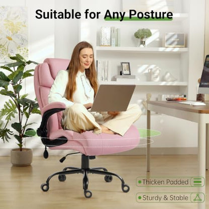 Office Chair, Big and Tall Executive Chair with Air-Lumbar Support, Breathable Desk Computer Chair with Adjustable Flip-up Armrests, Wide Cushion Seat Swivel Home Office Chair - color: Darkpink