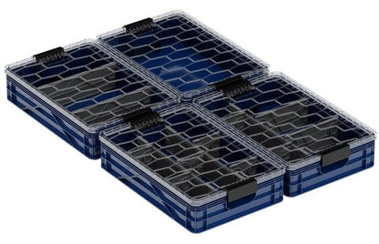 Quarter Crate 4-Pack Stackable Storage Bins, Navy Blue | Polypropylene, 14 dividers included, 19.16x12.75x4.57 in, over 1000 lb stack, lids sold separately - color: Navy Blue
