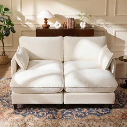 Ihanherry 72" Loveseat Sofa, Cloud Couch with Oversized Large Cushions & Movable Ottoman, Chenille Deep Seat Couch for Living Room, Beige - color: Beige Cream, size: 72'' Loveseat