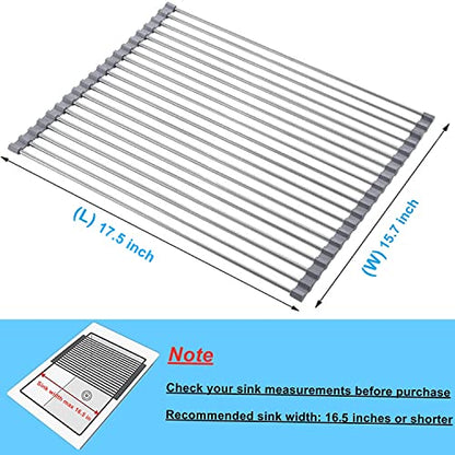Seropy Roll Up Dish Drying Rack Over The Sink for RV Sink 17.5x15.7 in Kitchen Drying Rack Folding Dish Drainer Mat Rolling Dish Rack Foldable Rack Stainless Steel Wide Kitchen Dry Rack - color: Gray, size: 17.5 x 15.7 in