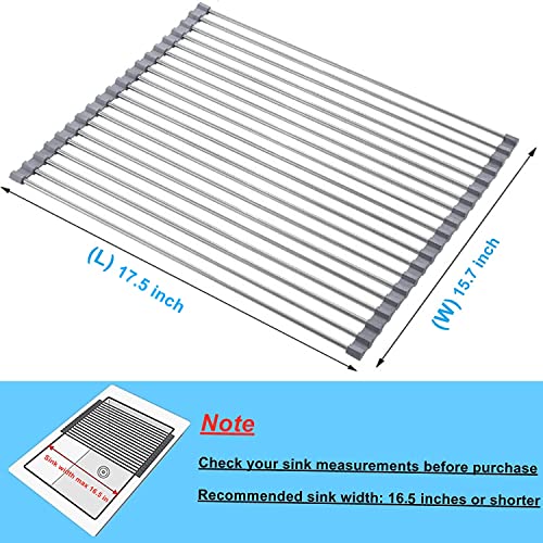 Seropy Roll Up Dish Drying Rack Over The Sink for RV Sink 17.5x15.7 in Kitchen Drying Rack Folding Dish Drainer Mat Rolling Dish Rack Foldable Rack Stainless Steel Wide Kitchen Dry Rack - color: Gray, size: 17.5 x 15.7 in